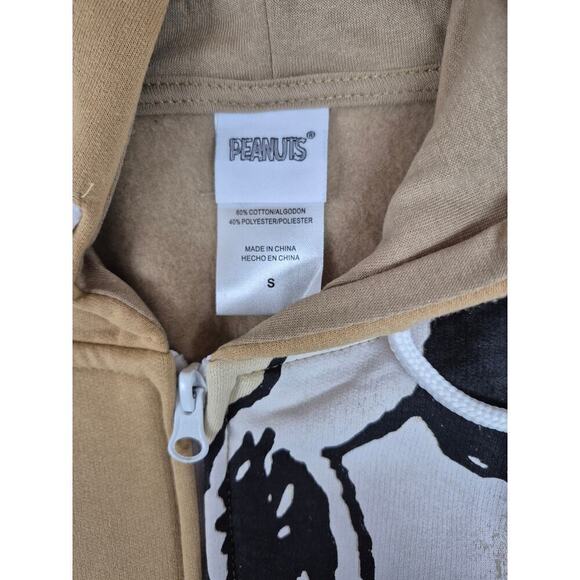 NWT PEANUTS Snoopy Joe Cool Color Block Tan Sweatshirt with a Full Zip Hoodie S - Picture 3 of 6